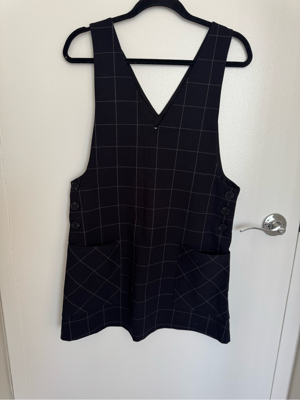 Mango Black Windowpane Pinafore Dress